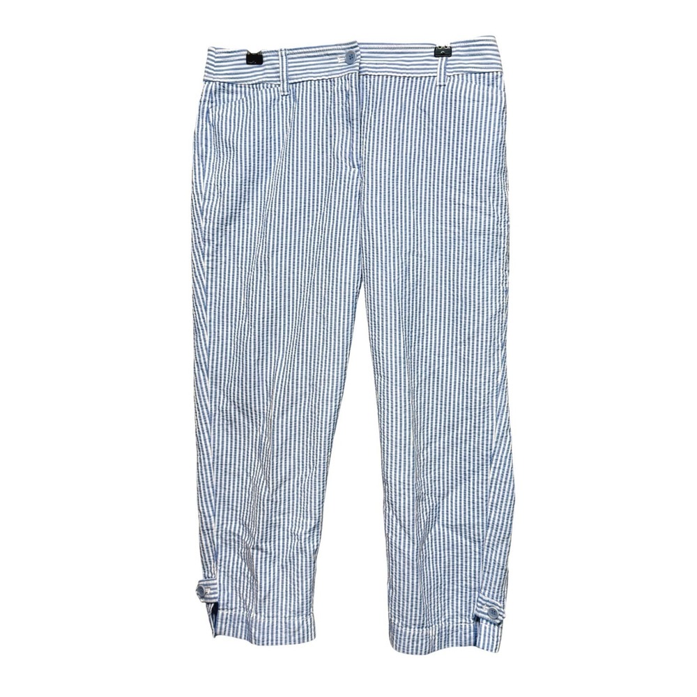 Talbots Womens Sz 8P Blue White Striped Seersucker Cropped Pants Cotton‎ Coastal